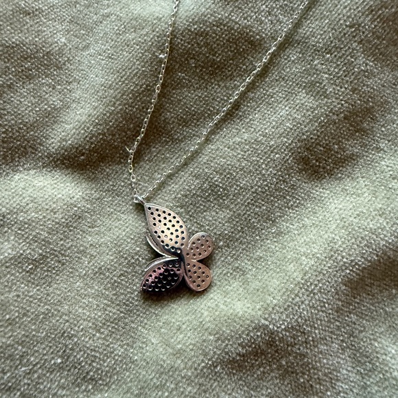Silver and blue rhinestone ombré butterfly necklace - Picture 3 of 4